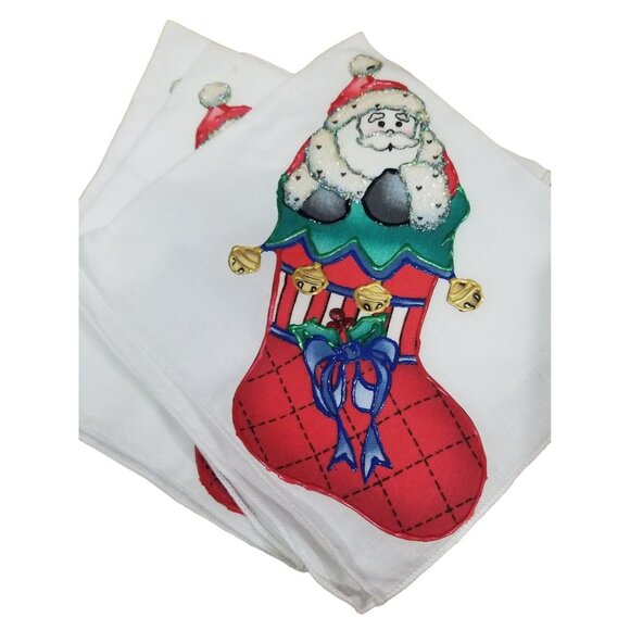 Vintage Christmas Kitchen Towels & Napkins Set With Santa Stocking Design - Picture 4 of 6